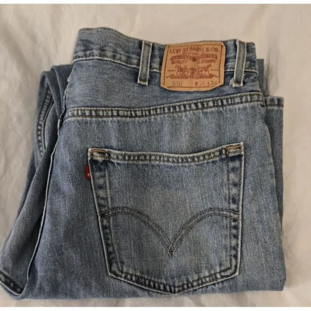 Levis 550 Jeans Mens 38x34 Blue Red Tab Relaxed‎ Fit Straight Leg Light Wash